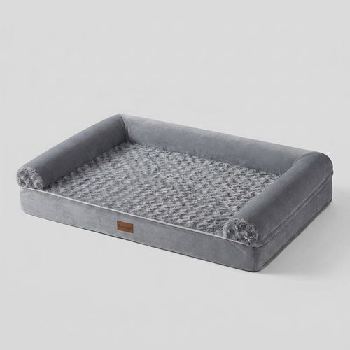 BFPETHOME U-shape orthopedic dog bed with rose-pattern plush and 3-side bolster rim