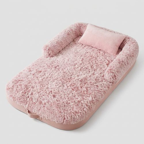 BFPETHOME oversized 71-inch pink faux-fur human-dog bed