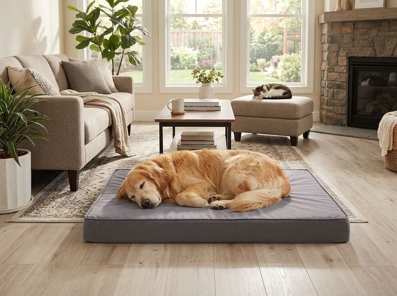 Five dog-bed silhouettes side by side showing flat, L-shape, U-shape, O-shape, and round donut
